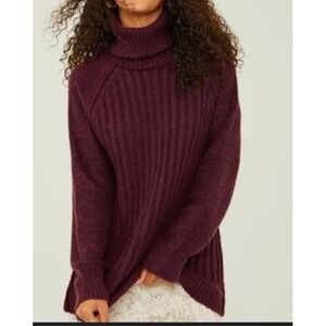 Altar'd State Womens Tara Turtleneck Tunic Sweater Fuzzy Cozy Long Burgundy S